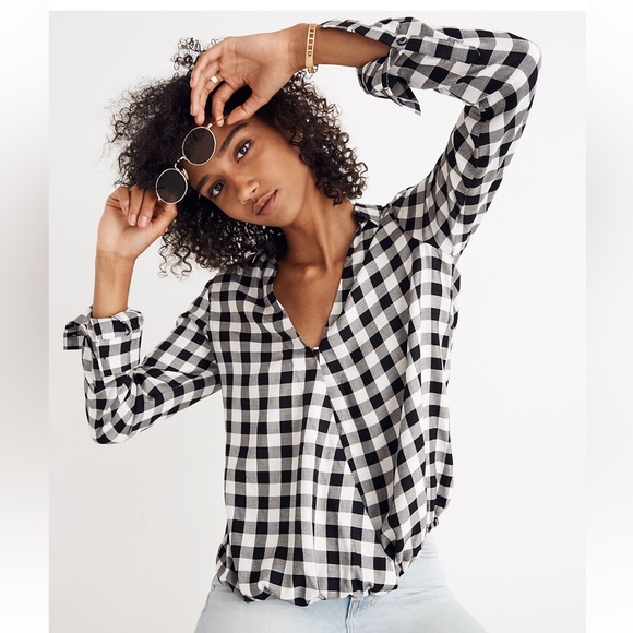 Madewell Wrap-Front Shirt in Buffalo Check - Picture 2 of 6